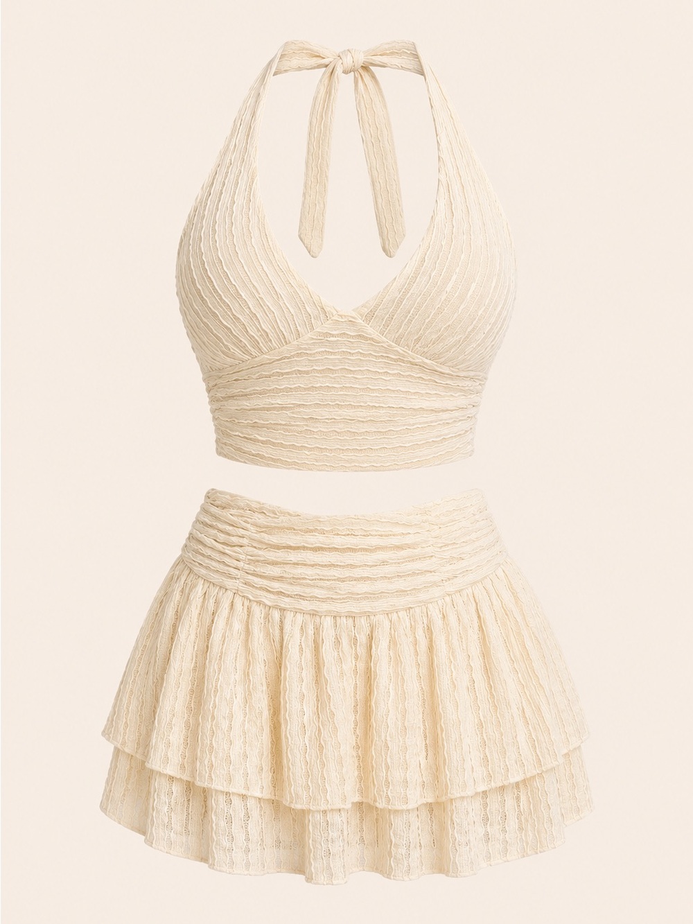 Halter Top Cream Two-Piece Set